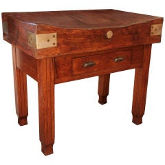 French Antique Solid Oak Butcher's Block Table