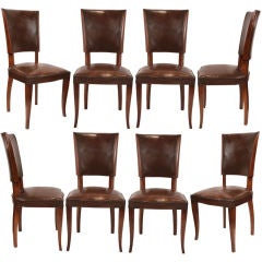 Set of Eight French Art Deco Walnut Dining Chairs