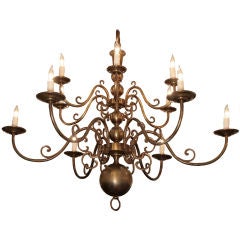 Dutch Brass Grand Twelve Light Chandelier
