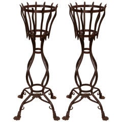 Pair of Vintage Forged Iron Jardinieres from France