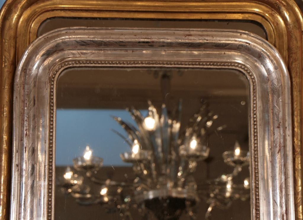 Faux Pair of French Louis Philippe Silver Leafed Mirrors