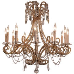 Vintage Italian Crystal and Gilded Iron Chandelier