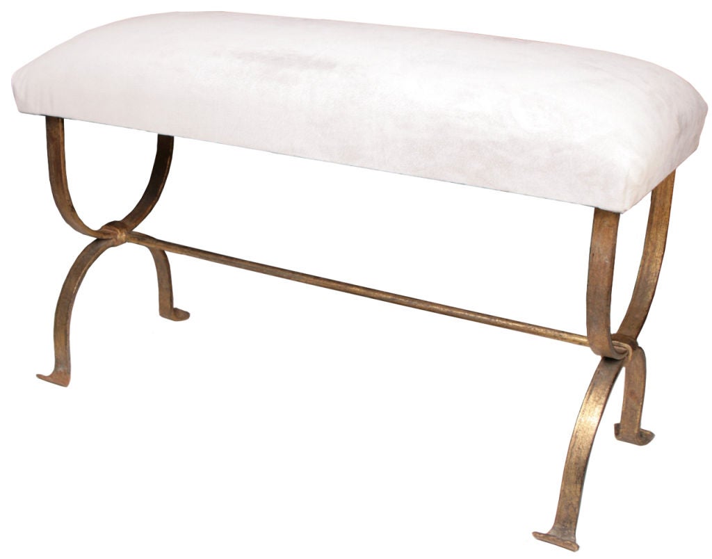 Pair of Spanish Art Deco Gilded Iron Benches