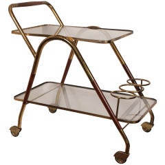 French Vintage Bar Cart in Brass and Mahogany French Vintage Bar Cart in Brass and Mahogany