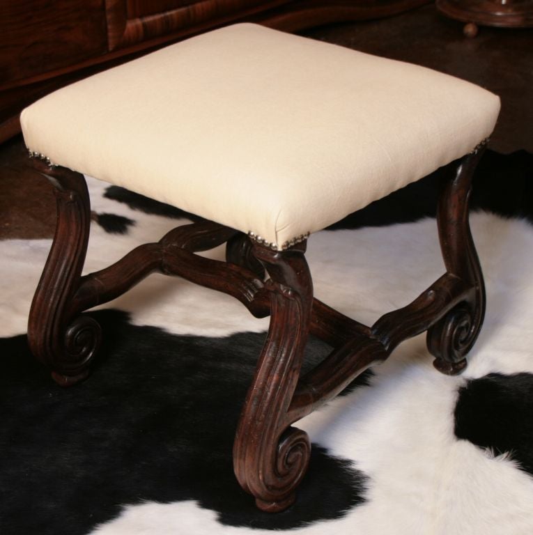 French Louis XIV Solid Hand Carved Walnut Stool