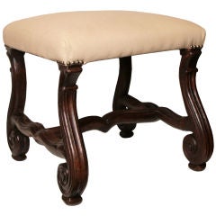French Louis XIV Solid Hand Carved Walnut Stool