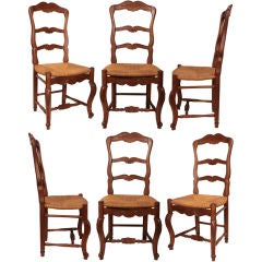 Set of Six French Louis XV Style Provencal Cherry Wood Chairs