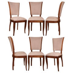 Set of Six French Art Deco Cherry Wood Dining Chairs