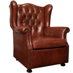 English Tufted Leather Wingback Club Chair