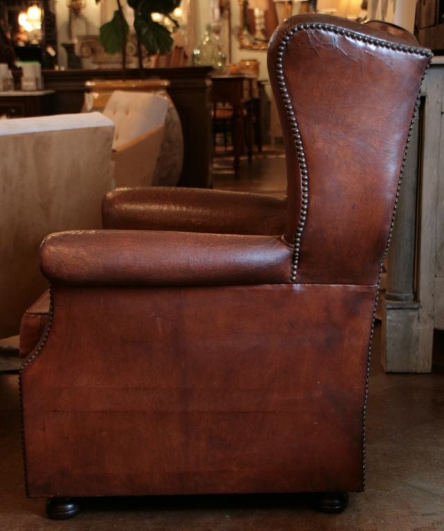 20th Century English Tufted Leather Wingback Club Chair