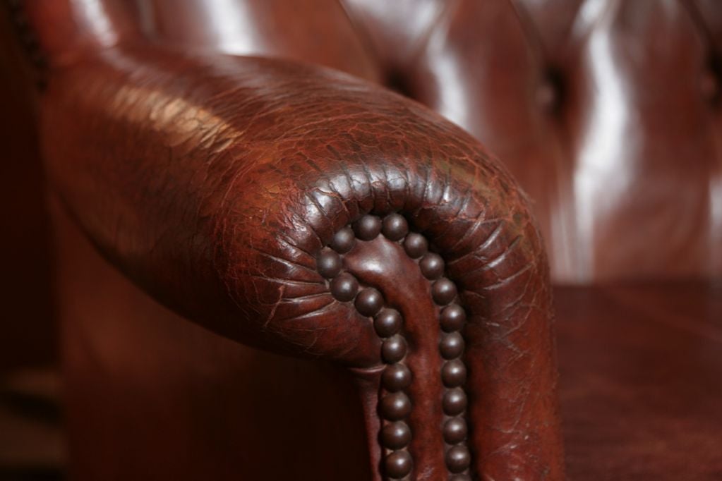 English Tufted Leather Wingback Club Chair 2