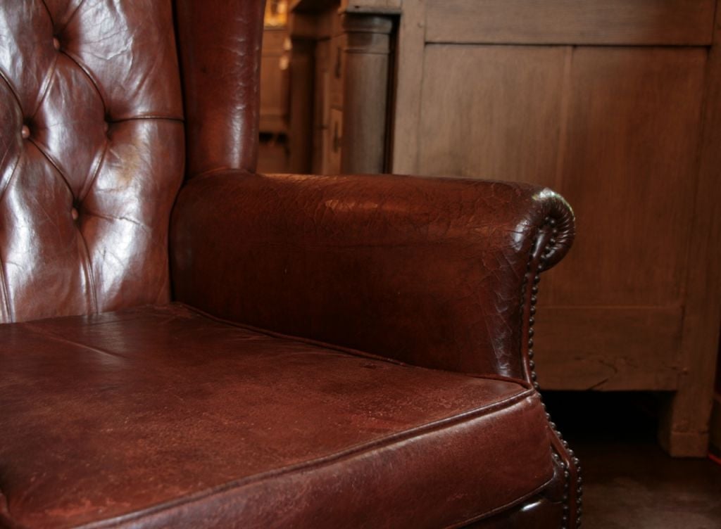 English Tufted Leather Wingback Club Chair 3