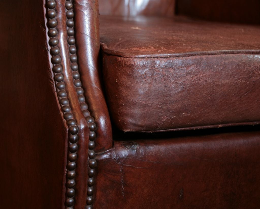 English Tufted Leather Wingback Club Chair 5