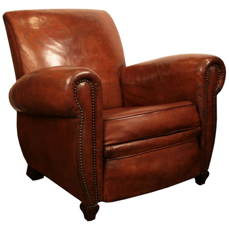 French Art Deco Period Leather Club Chair