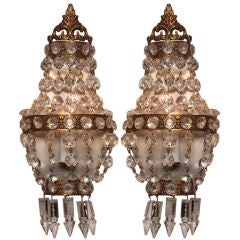 Pair of French Empire Style Crystal Sconces