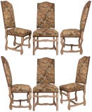 Antique Set of Six French Louis XIV patined Cherry Wood Dining Chairs