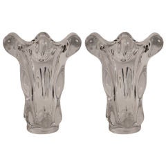 Pair of French Crystal Glass Vases by Vannes