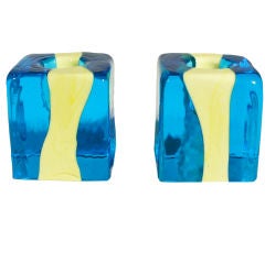 PAIR MURANO GLASS CANDLE HOLDERS by Venini for Pierre Cardin