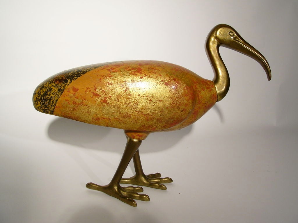 Mid-20th Century ITALIAN 50'S EGYPTIAN-INSPIRED GILTWOOD AND BRASS IBIS SCULPTURE