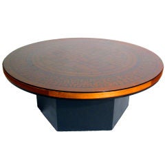 ITALIAN 1970'S ETCHED COPPER & WOOD COFFEE TABLE