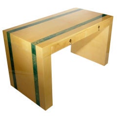 ITALIAN 1960
S PARCHMENT DESK WITH GREEN STRIPES by Aldo Tura