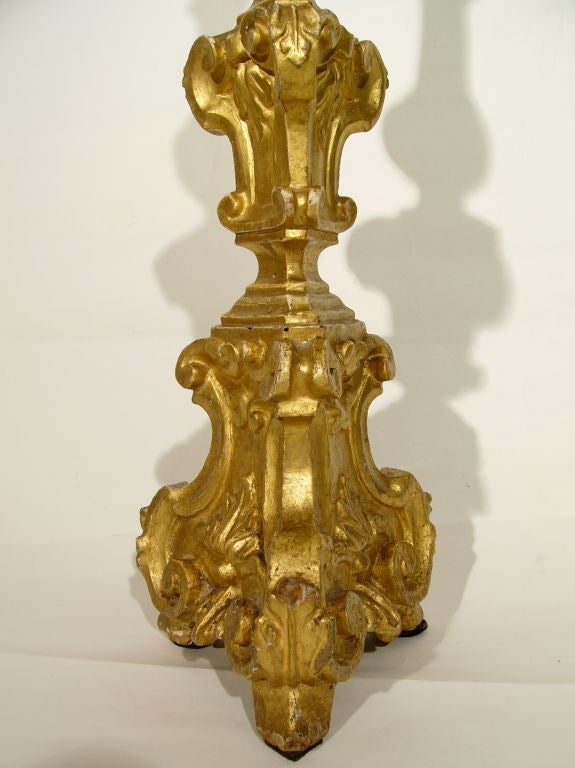 18th Century and Earlier ITALIAN 18TH CENTURY BAROQUE GILTWOOD PRICKET STICK LAMP