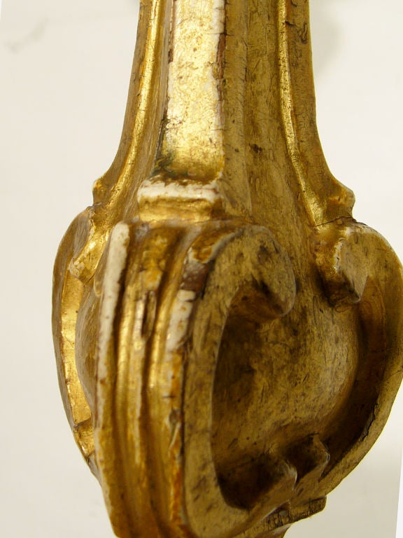 ITALIAN 18TH CENTURY BAROQUE GILTWOOD PRICKET STICK LAMP 2