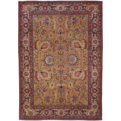 Antique Silk and Wool Persian Tehran Carpet