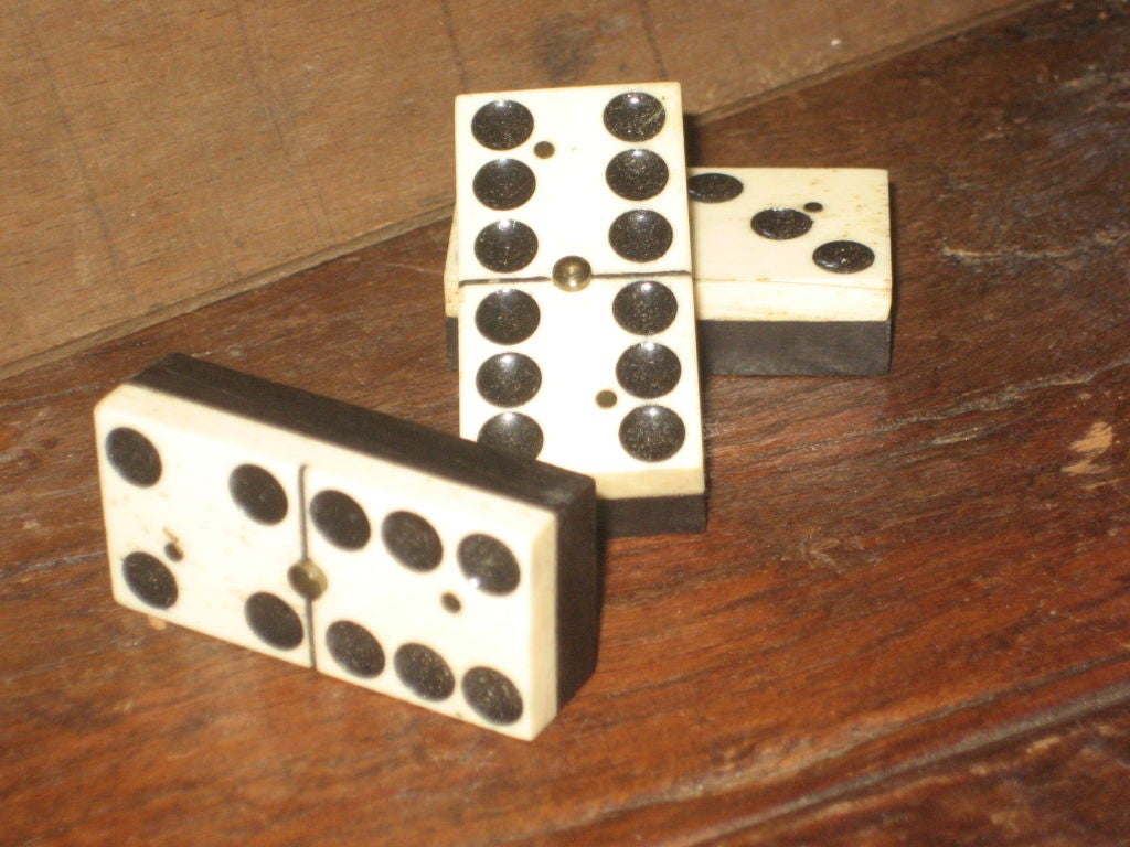 vintage dominoes in wooden box
