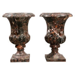 Pair of Large Classical Variegated Marble Urns
