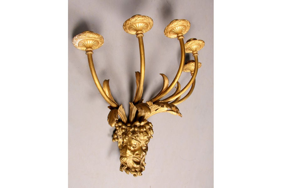 Pair Gilt Bronze Sconces In Good Condition For Sale In New York, NY