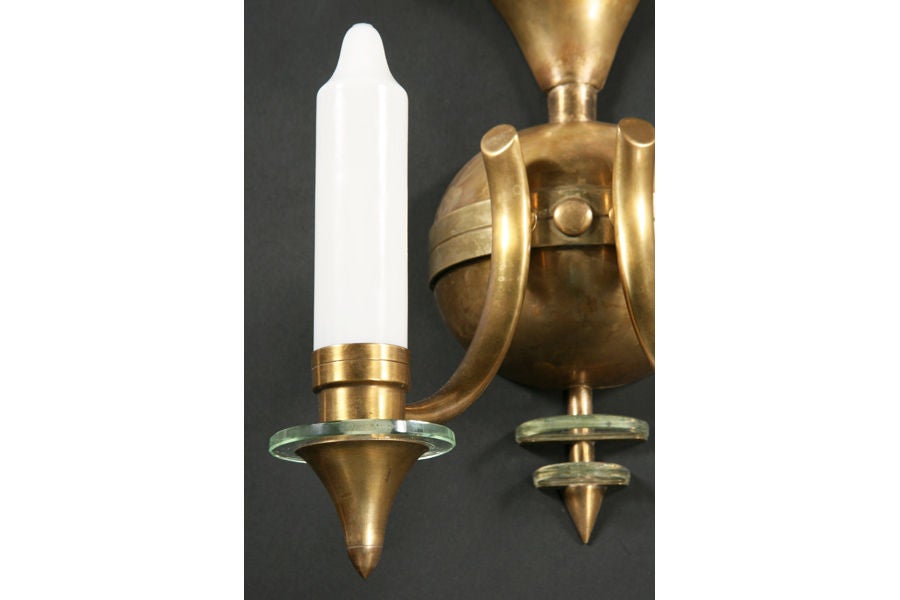 Glass Pair of French Deco Style Sconces For Sale