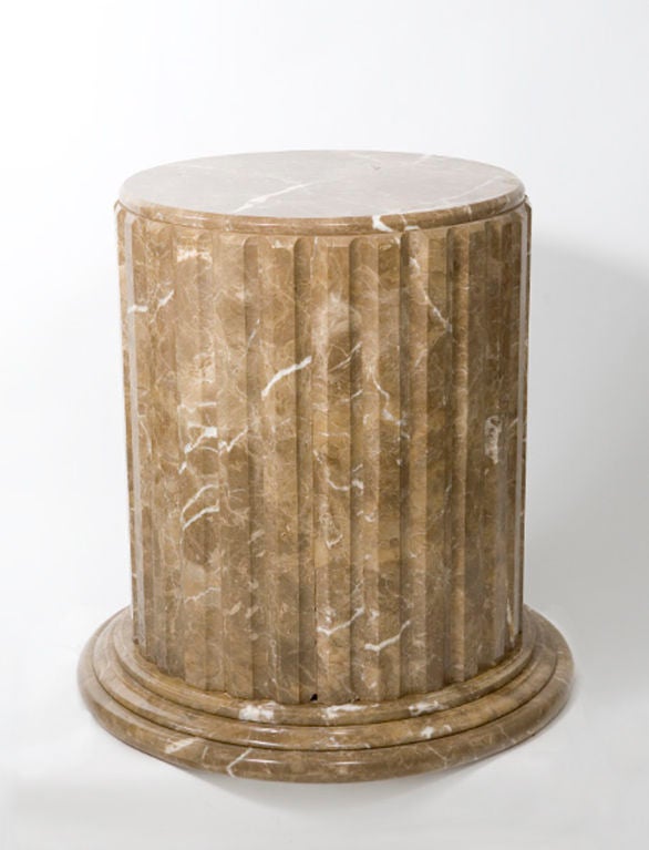 Impressive Italian Mid-Century brown variegated, polished marble columnar form pedestal.