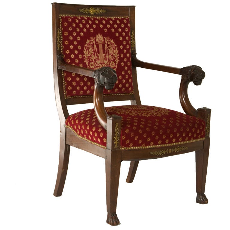 Empire Style Mahogany Armchair For Sale