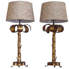 Pair of Gilt Metal Palm Tree Lamps