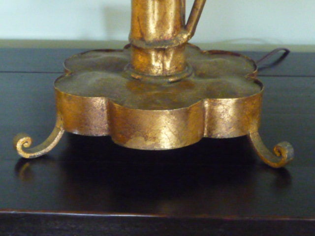 Italian Pair of Gilt Metal Palm Tree Lamps