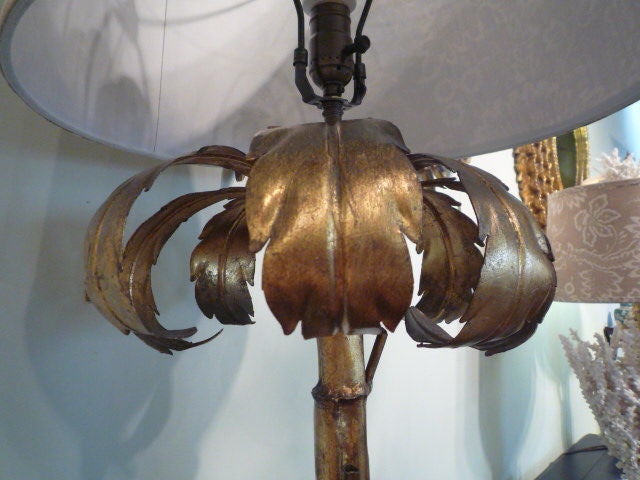 Pair of Gilt Metal Palm Tree Lamps 1