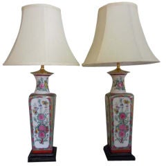 Pair of Chinese Export Famille Rose Vases Coverted to Lamps