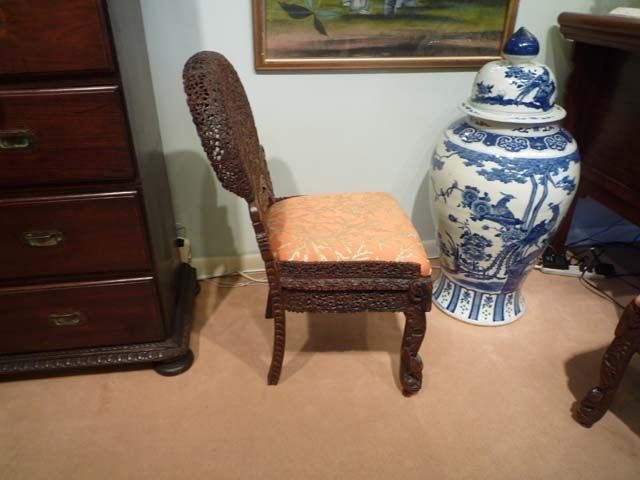 Pair of Anglo Indian Well Carved Side Chairs 1