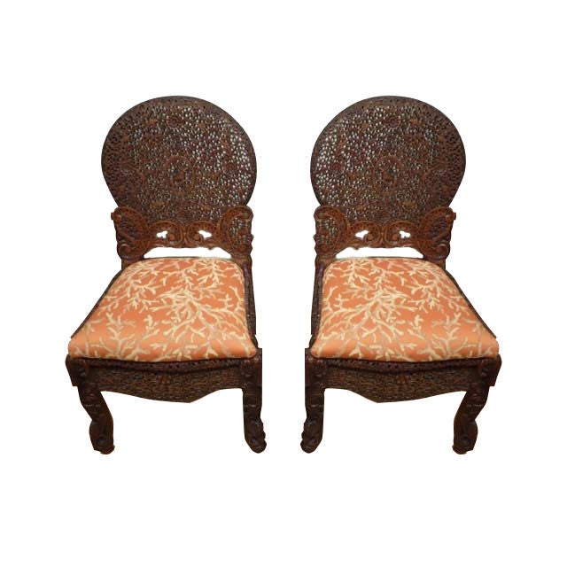Pair of Anglo Indian Well Carved Side Chairs