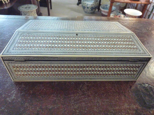 19th Century A Rare Anglo Indian Sadeli Inlaid Lap Desk or Writing Box