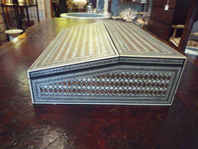 A sadeli inlaid, Anglo Indian lap desk or writing box. Great size and condition. Rare.
