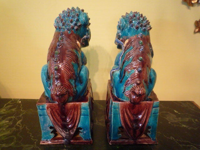 Pair Of Chinese Export Turquoise Foo Dogs
