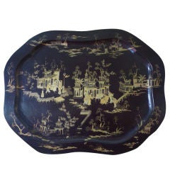 Large Papier Mache Sang De Boeuf Chinoiserie Decorated Tray