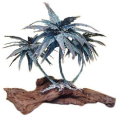 Mid Century Copper Palm Tree Sculpture on Driftwood