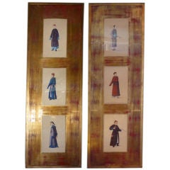 Antique Pair of Gilt Italian Framed 19th Chinese Paintings
