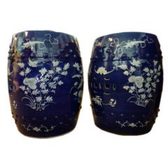 Antique Pair of Blue and White Asian Garden Seats
