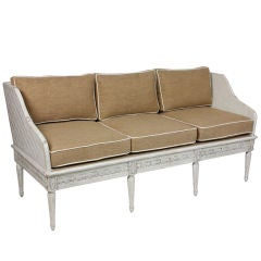 White Painted Gustavian or French Style Carved Wood Sofa