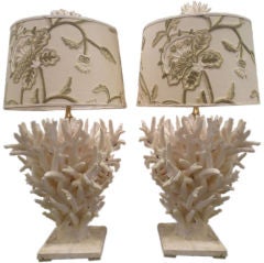 Pair of White Staghorn Coral Lamps with Finials