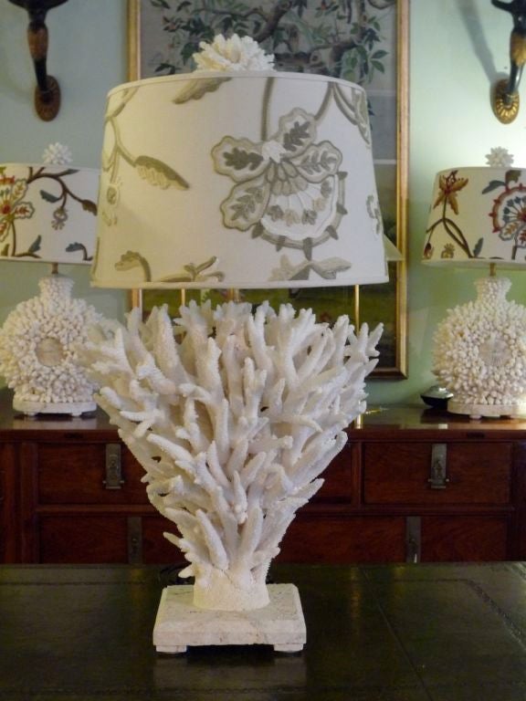 Pair of White Staghorn Coral Lamps with Finials